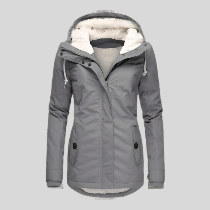 Manteau long femme hiver imperméable avec capuche, chaud et élégant pour la mode féminine.
