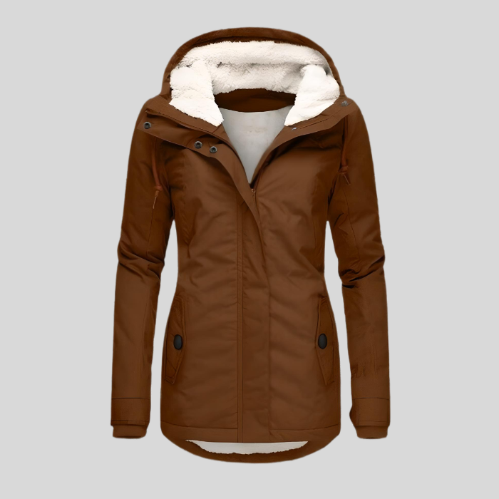 Manteau long femme hiver imperméable avec capuche à cordon. Chaud, coupe-vent et élégant pour la mode féminine.