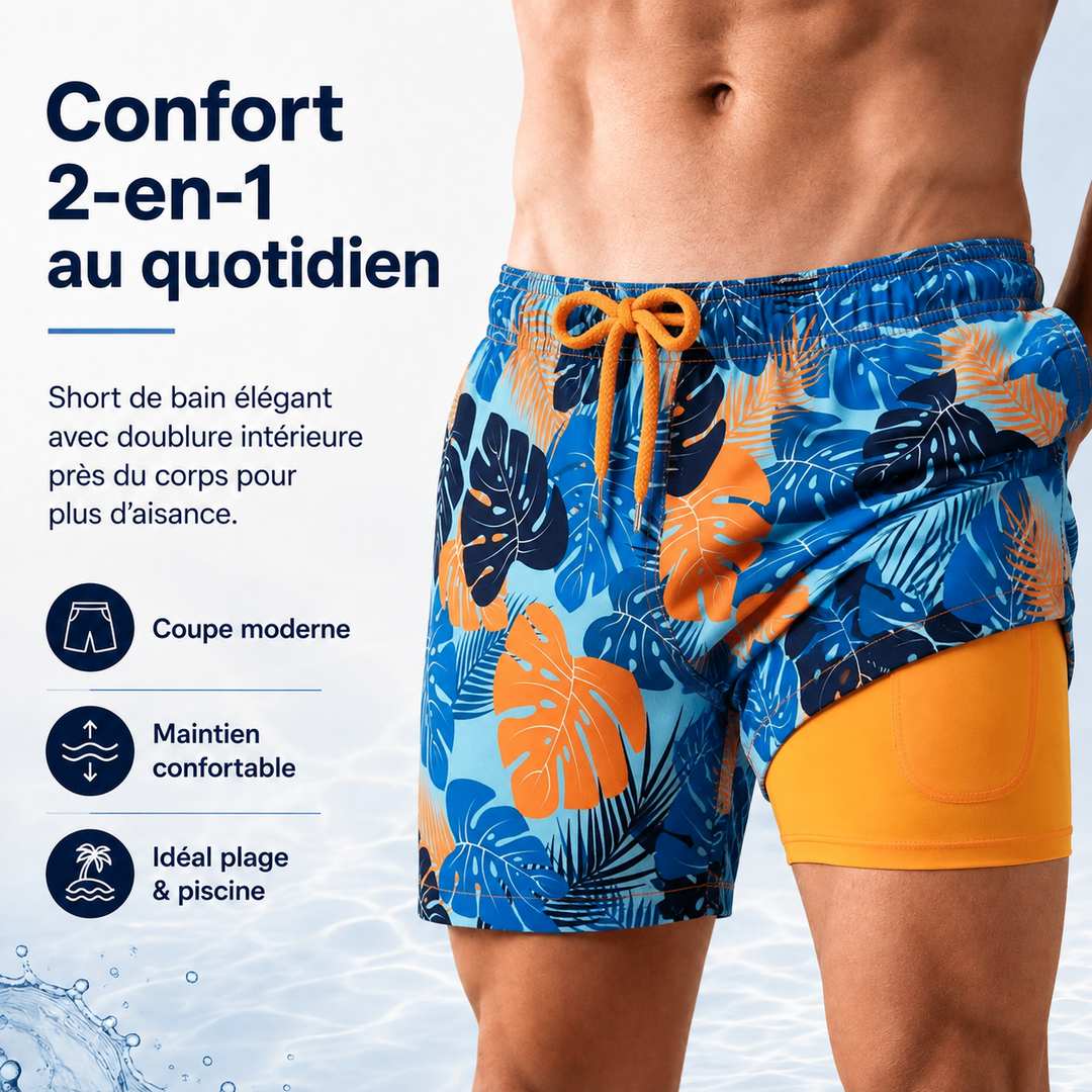Maillot de bain homme avec cordon de serrage, confort ajusté. Idéal pour nager.