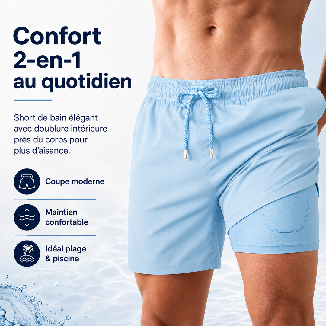 Short de bain homme imprimé géométrique, style moderne. Pour l'été et la mode homme.