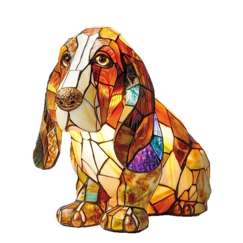 Lampe de table LED design chien, lumière chaude cosy. Décoration intérieure élégante pour ambiance douce.