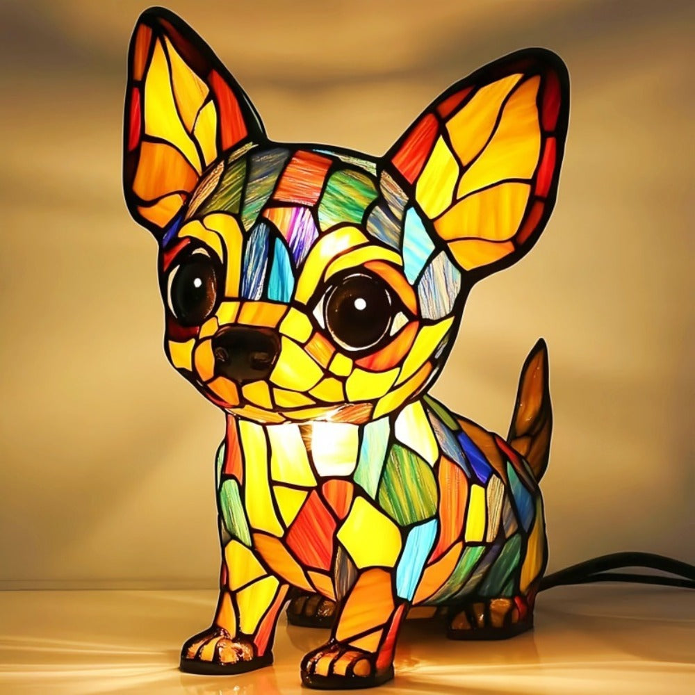 Chihuahua lumineux, lampe LED design pour décoration intérieure. Éclairage chaud, parfait accessoire de table.