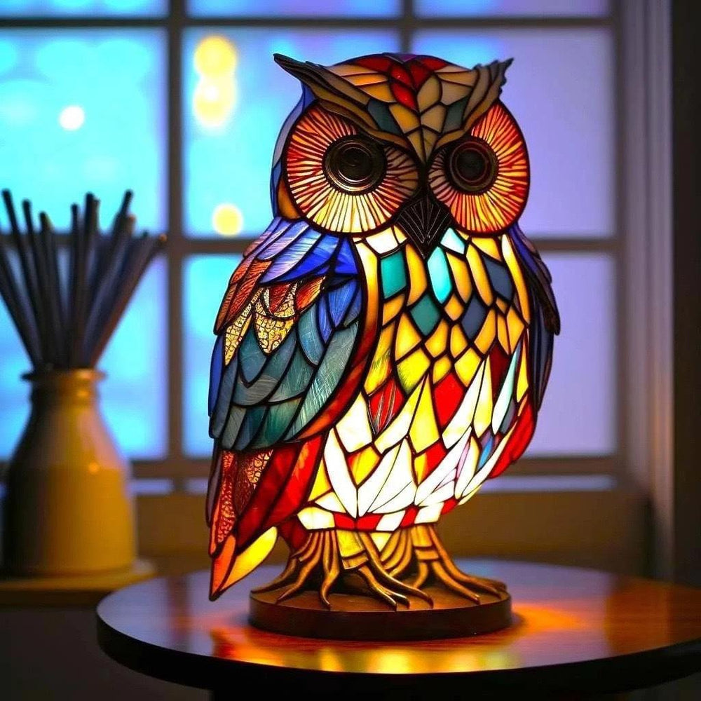 Éclairage d'appoint: lampe LED hibou en cristal style vintage pour décoration intérieure, rechargeable.