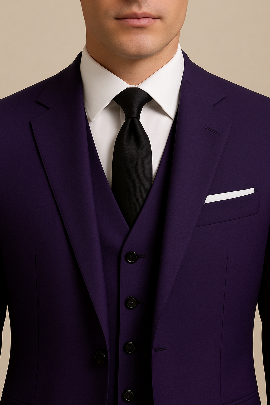 Élégant costume homme violet 3 pièces, parfait pour un mariage, une réunion d'affaires ou une tenue de soirée sophistiquée.