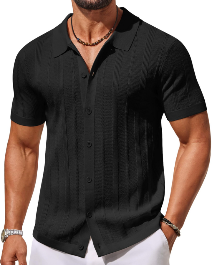 Polo homme Alex marine, chemise respirante à manches courtes. Confort estival pour un look casual chic.