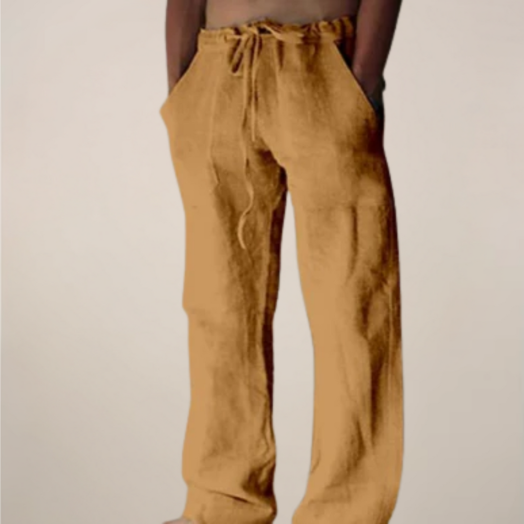 Ceinture et poche d'un pantalon large homme décontracté. Design moderne et confortable pour l'été.