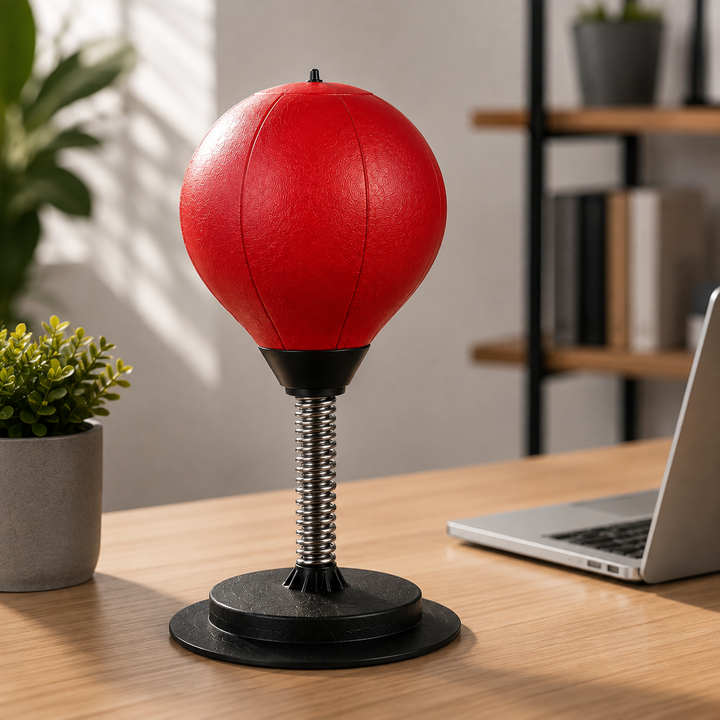 Sac de frappe portable MindStrike pour bureau, noir/rouge, outil efficace pour libérer la tension et retrouver la sérénité.