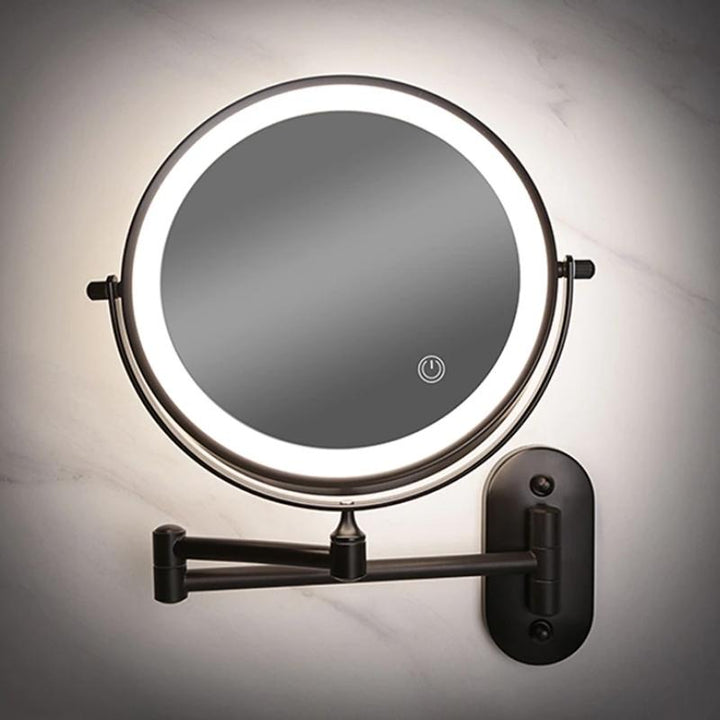 Miroir de maquillage cosmétique LumiReflect LED mural, rechargeable pour une utilisation pratique.