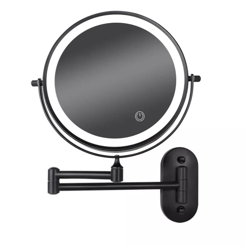 Miroir de beauté mural LED LumiReflect rechargeable, offrant une vue grossissante pour le maquillage.