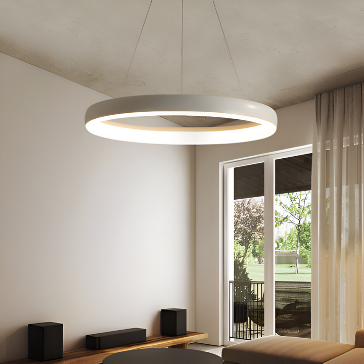 Lampe suspendue LED, style minimaliste, pour une salle à manger élégante, lumière ajustable.