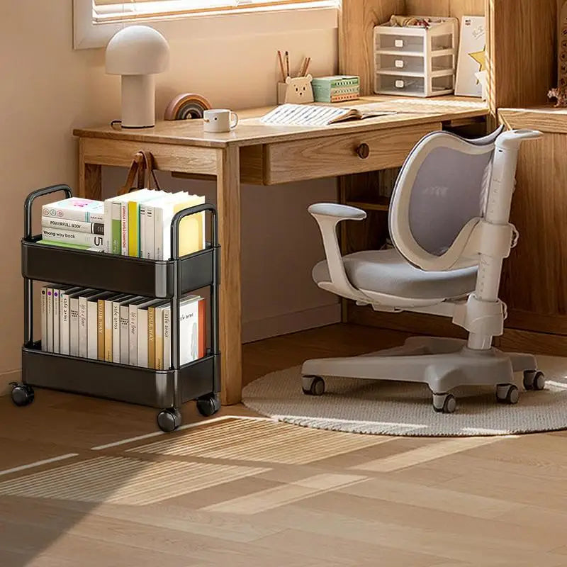 Chariot de rangement multifonctionnel avec étagères. Idéal pour organiser accessoires de bureau, salon, chambre. Mobile.
