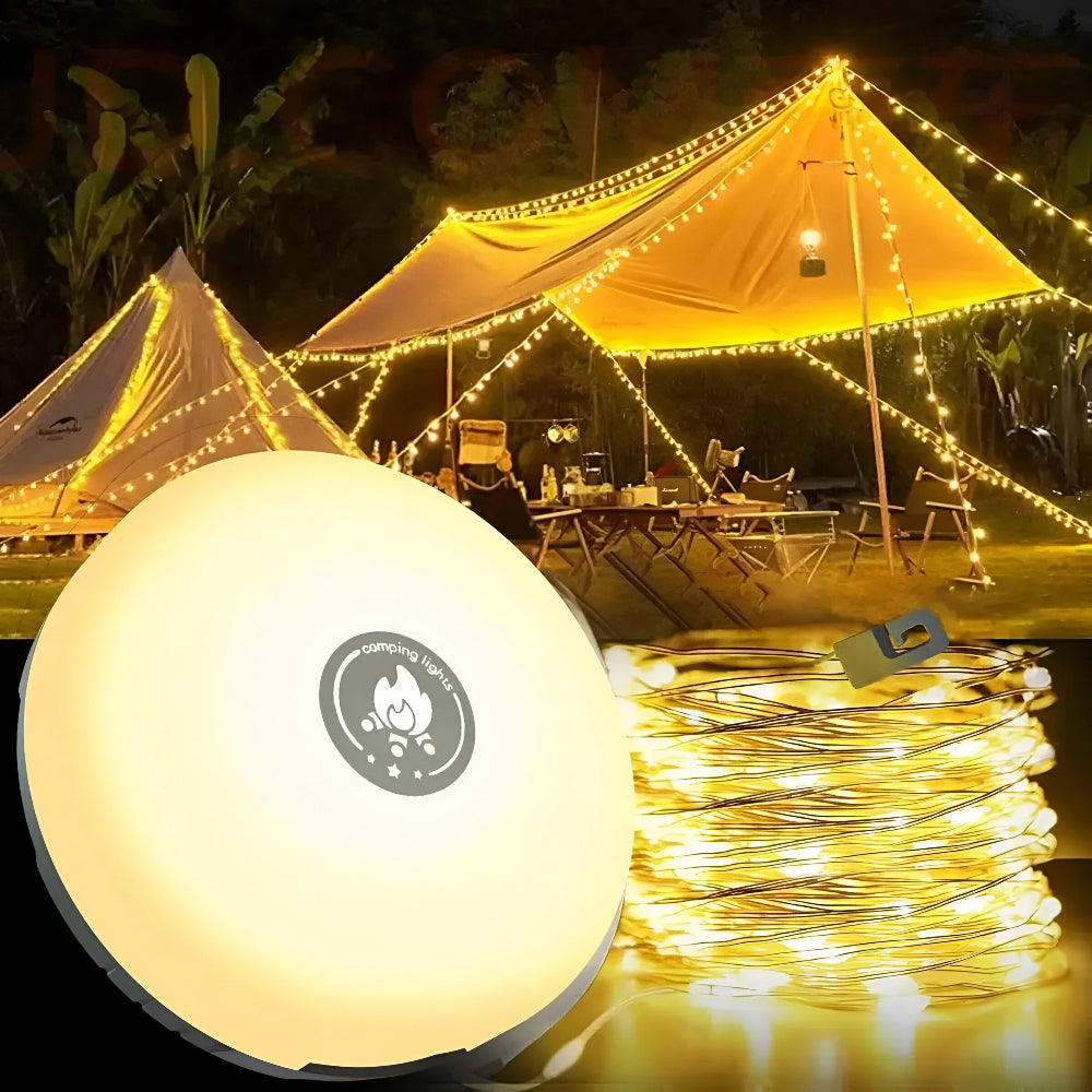 Lampe de camping LED 4-en-1 et powerbank portable. Éclairage extérieur pour randonnée, urgence, camping.