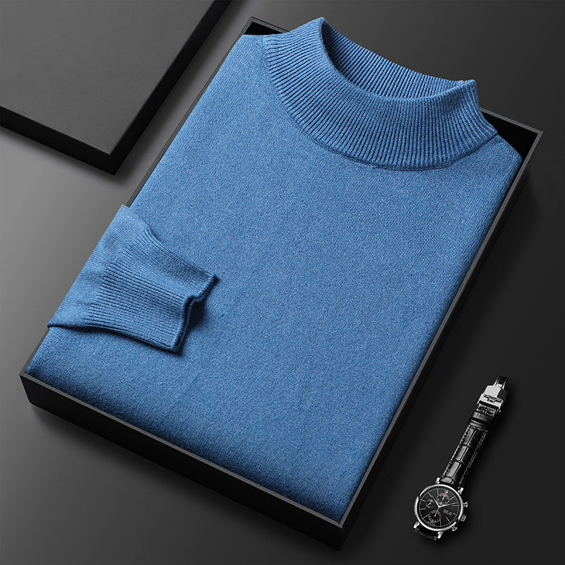 Tissu pull homme doux et chaud, col mi-montant, confort et style pour la mode masculine hivernale.