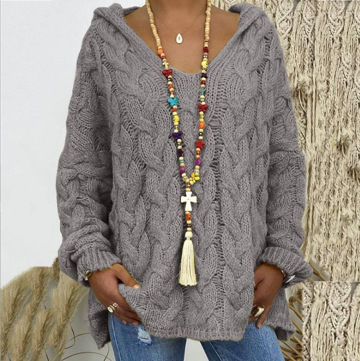 Pull torsadé femme plié, couleur unie. Chandail hivernal douillet et confortable, prêt à porter.