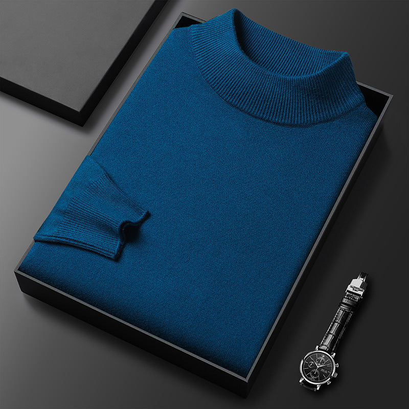 Vue avant pull homme élégant col mi-montant, hiver, haut confortable pour la mode masculine.