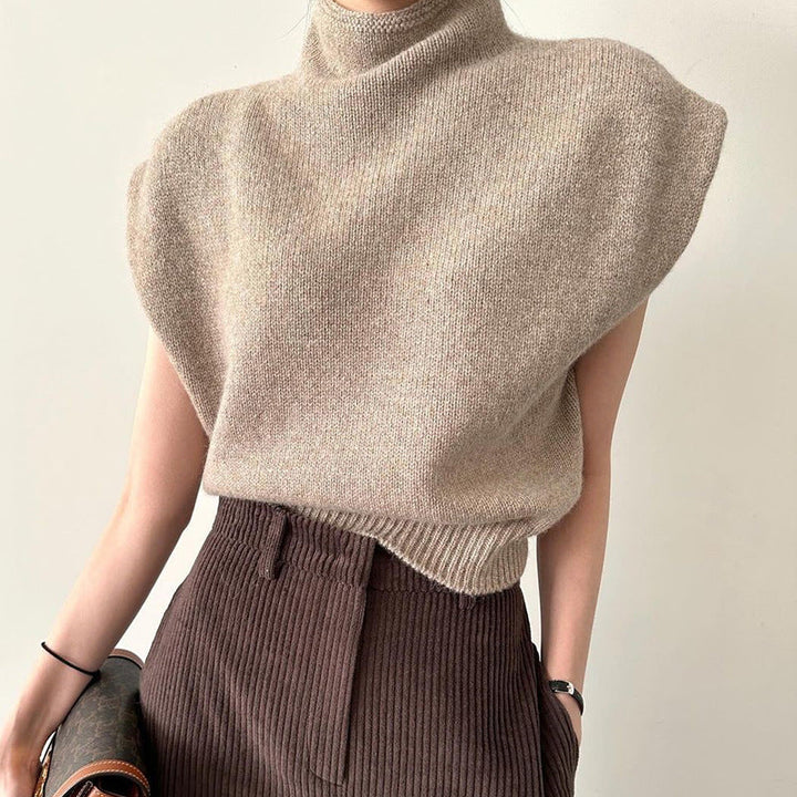 Pull sans manches élégant à col roulé pour femme, idéal pour l'automne et l'hiver. Confortable et chic.