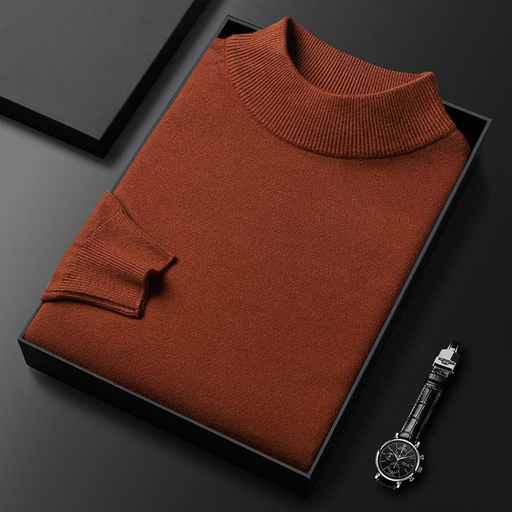Pull homme élégant col mi-montant, idéal hiver, mode masculine décontractée, confort assuré.