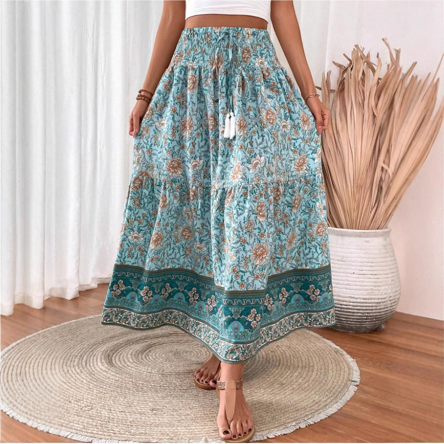 Jupe longue bohème superposée pour femme, imprimé floral. Style décontracté et confortable pour l'été/printemps.