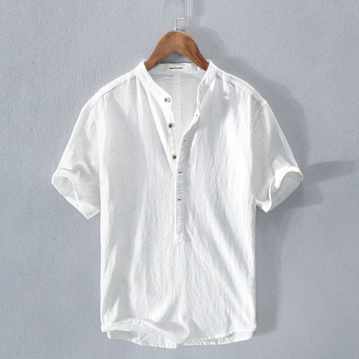 Chemise homme élégante style Provence, col mandarin, coupe relax. Confort léger pour l'été.