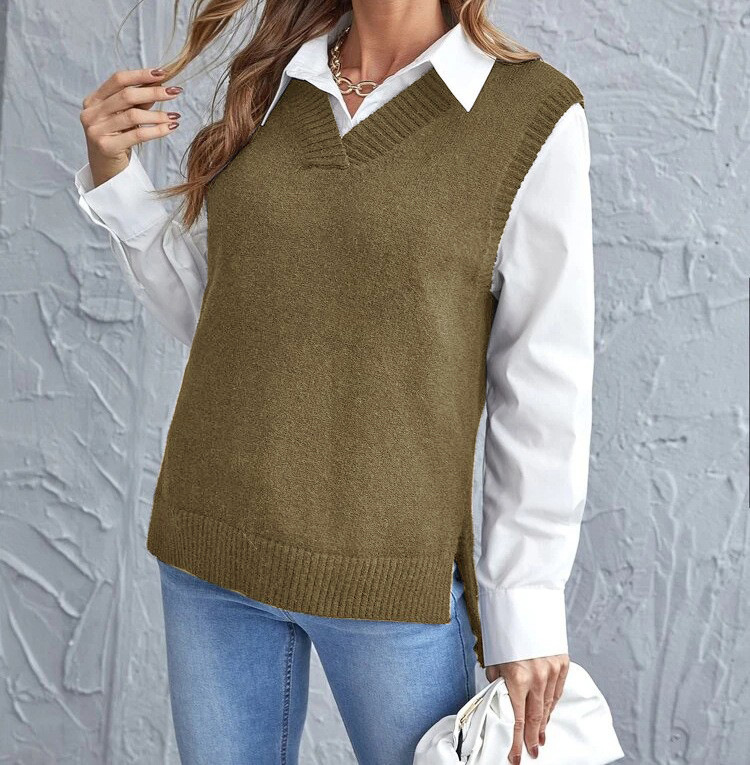 Gilet léger femme sans manches col V, confortable et décontracté, idéal pour la mode printanière.