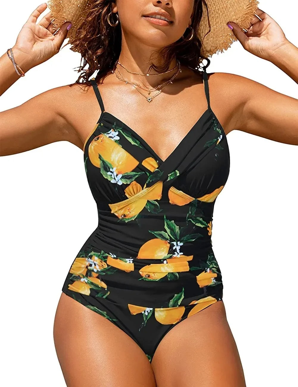 Maillot de bain femme sculptant, décolleté en V, coques pour un maintien parfait, essentiel plage piscine.