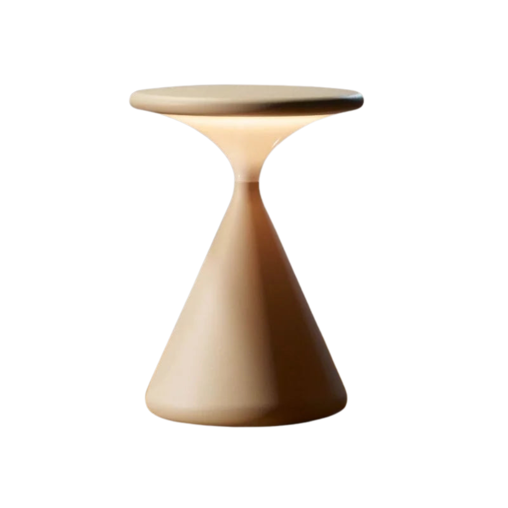 Élégante lampe de table LED sans fil, design sablier. Crée une ambiance lumineuse personnalisée, intérieur/extérieur.