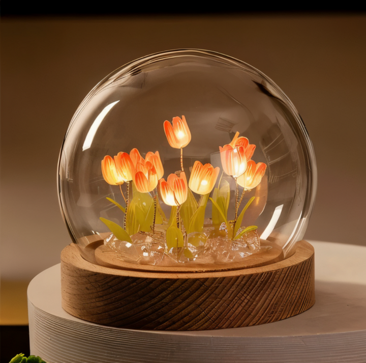 Kit veilleuse tulipe LED DIY. Lampe de table ambiance douce, parfaite pour l'intérieur.