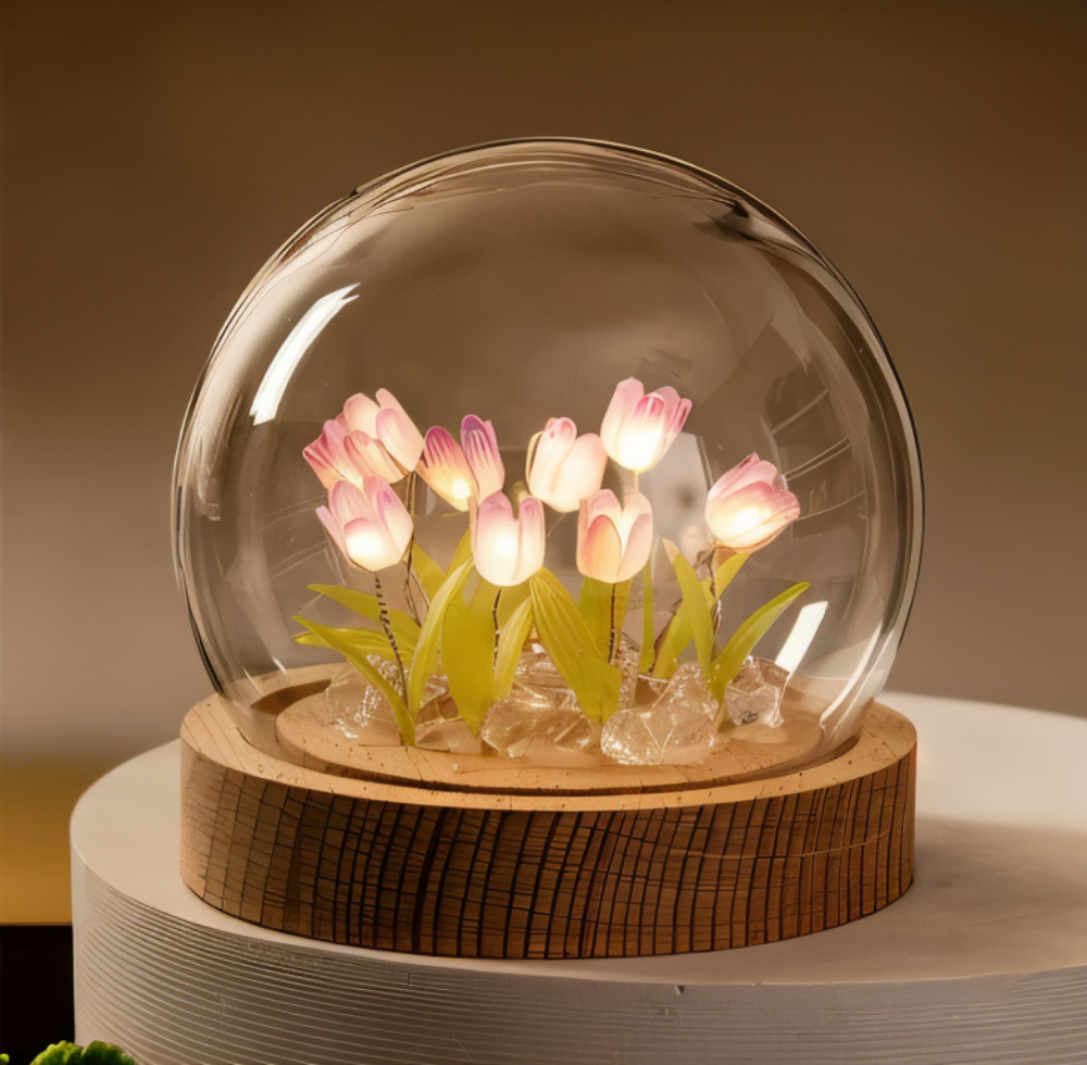 Lampe de table LED tulipe DIY. Veilleuse florale douce, personnalisable et élégante.