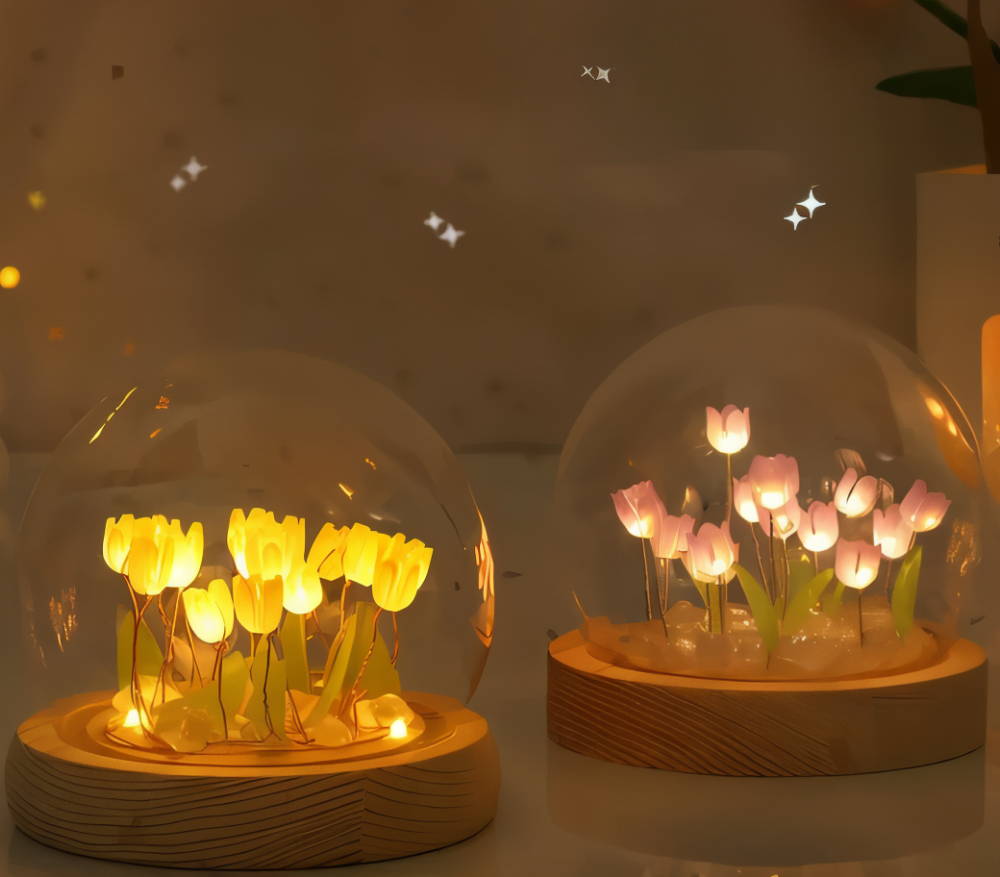 Veilleuse tulipe LED fleurie. Lampe de table romantique pour une ambiance douce et chaleureuse.
