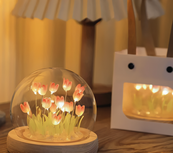 Kit lampe de table tulipe LED. Veilleuse florale douce, facile à assembler soi-même.