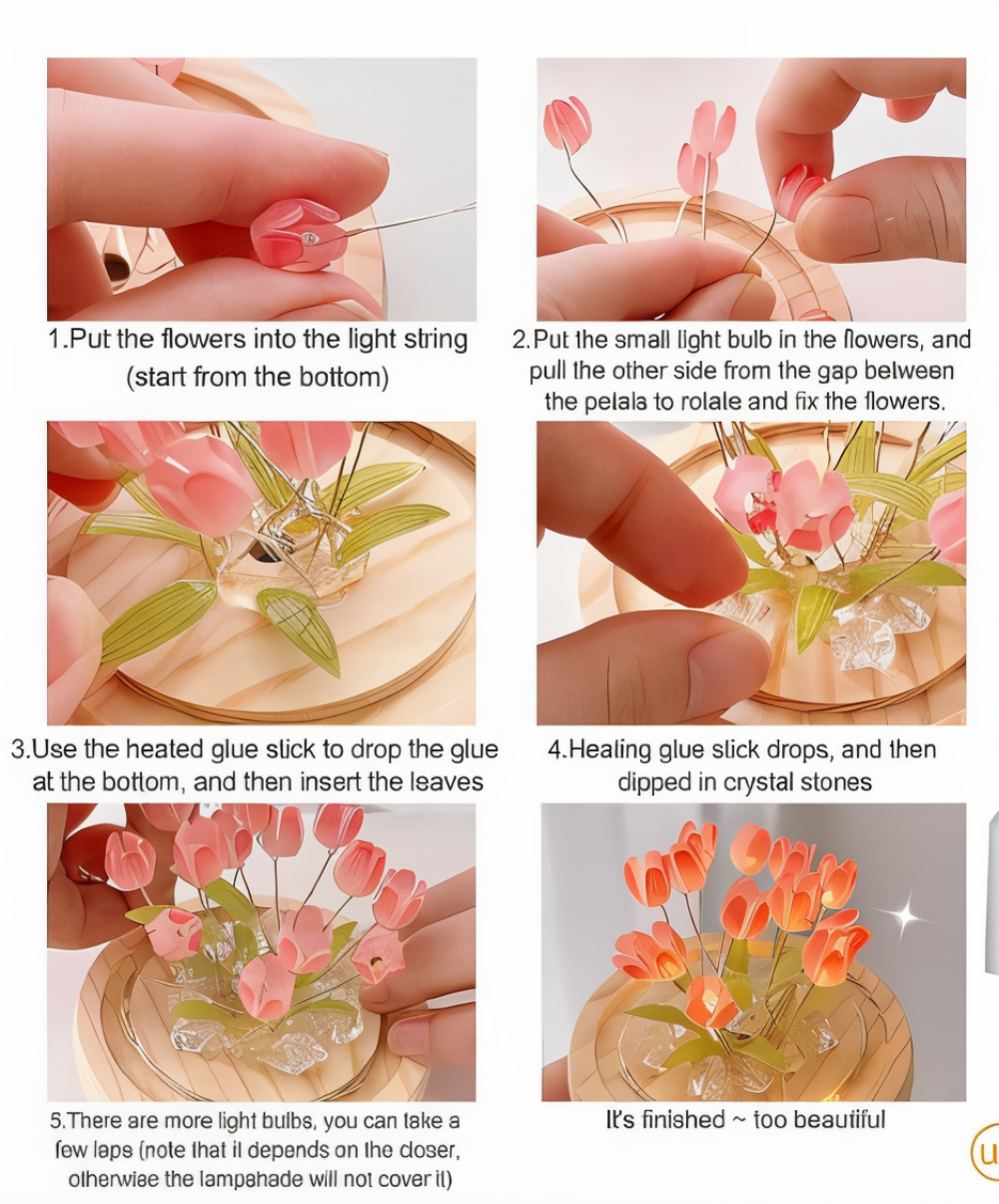 Lampe tulipe LED décorative DIY. Veilleuse d'ambiance romantique pour votre table.
