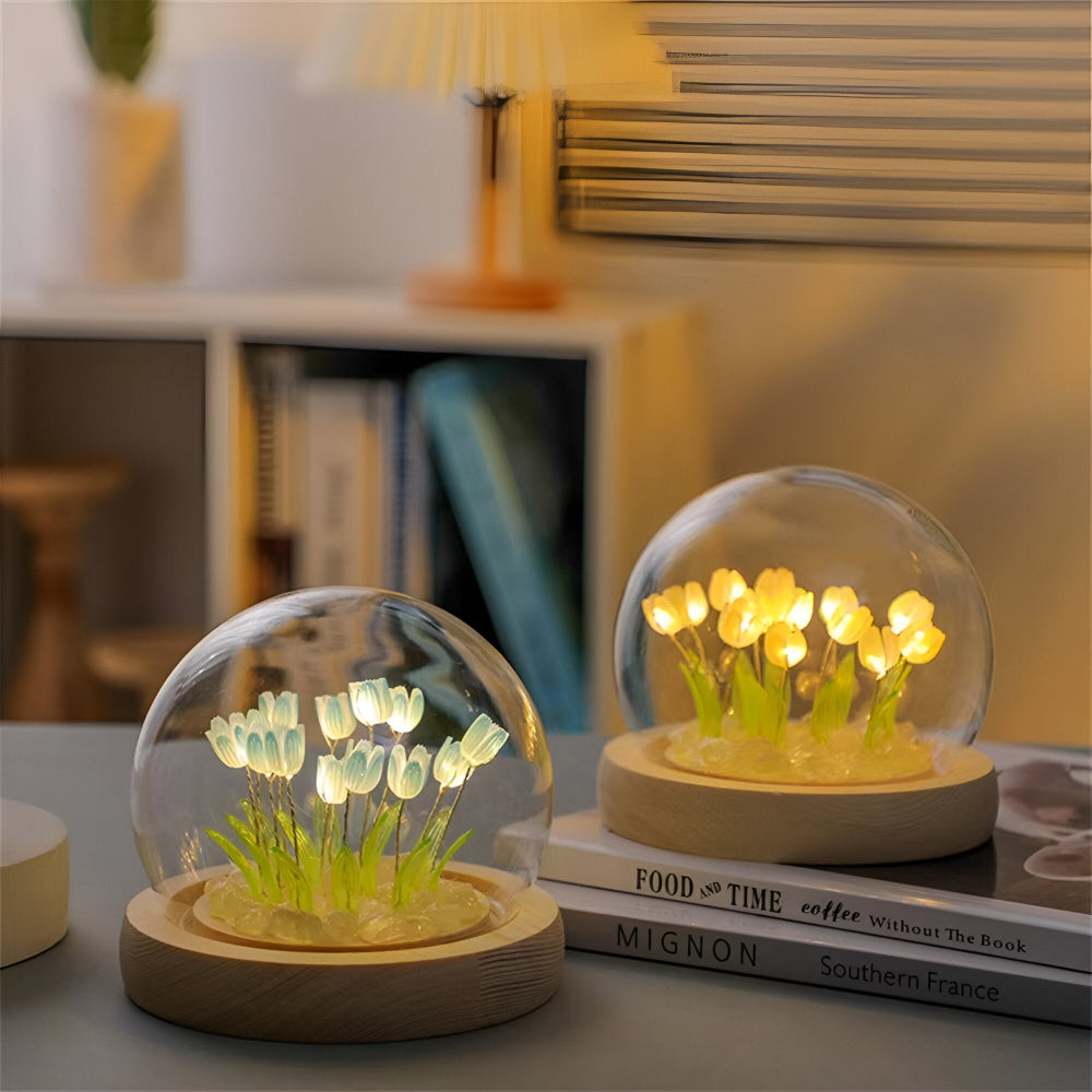 Veilleuse tulipe LED DIY. Lampe de table florale romantique, ambiance douce garantie.