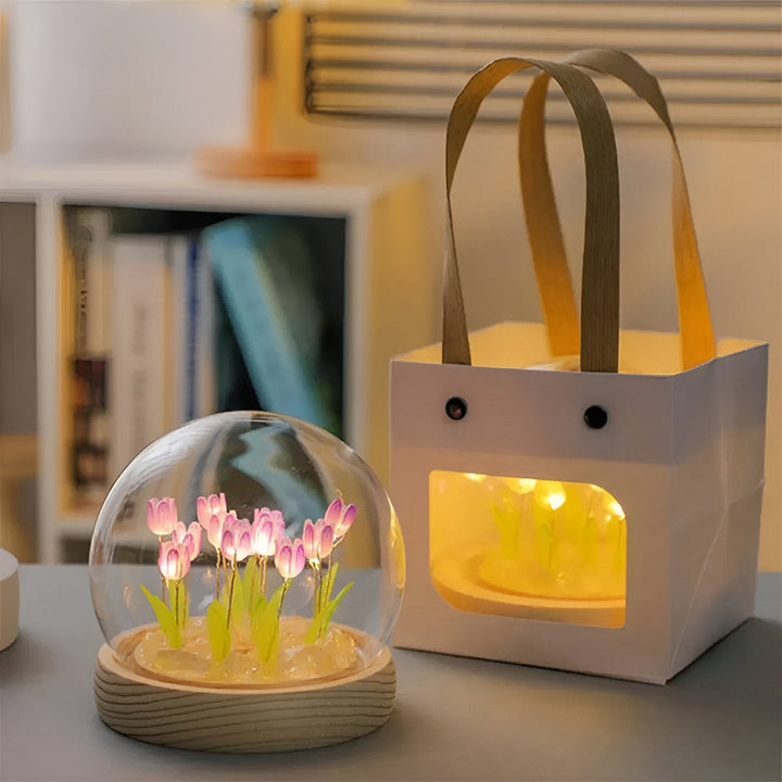 Lampe LED tulipe fleurie à monter. Veilleuse DIY pour une touche florale et douce.
