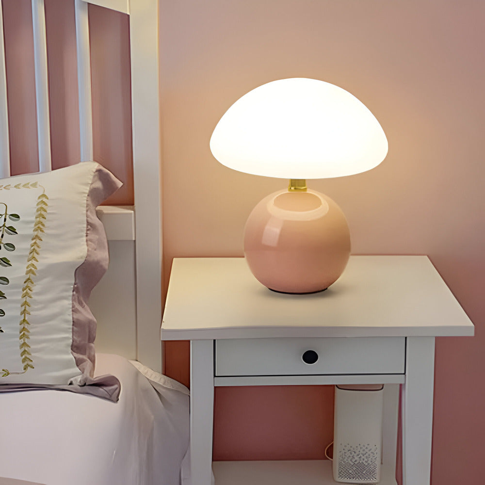 Lampe de table design moderne, forme champignon, éclairage LED à 3 ambiances pour intérieur.