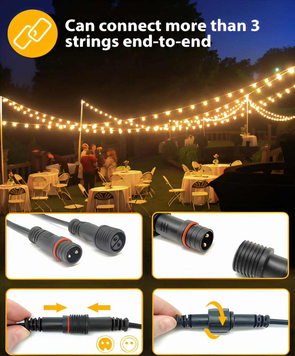Guirlande lumineuse décorative G40 pour mariages, anniversaires, ou toute fête spéciale en extérieur.
