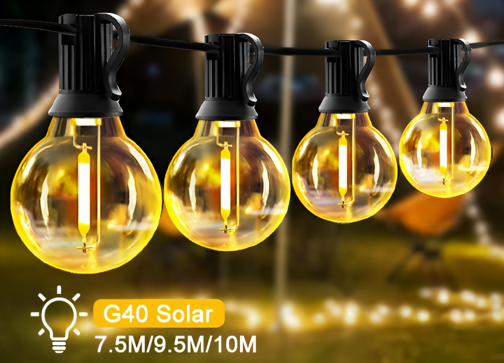 Guirlande lumineuse extérieure G40, étanche et résistante aux intempéries pour votre jardin et patio.
