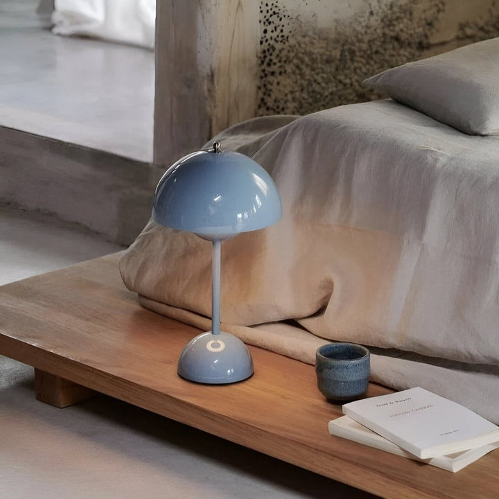 Lampe LED sans fil avec variateur tactile, forme champignon, lumière douce pour bureau.
