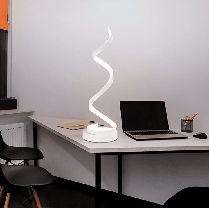 Lampe de table LED spirale tactile, design élégant pour une décoration contemporaine et un éclairage d'appoint.