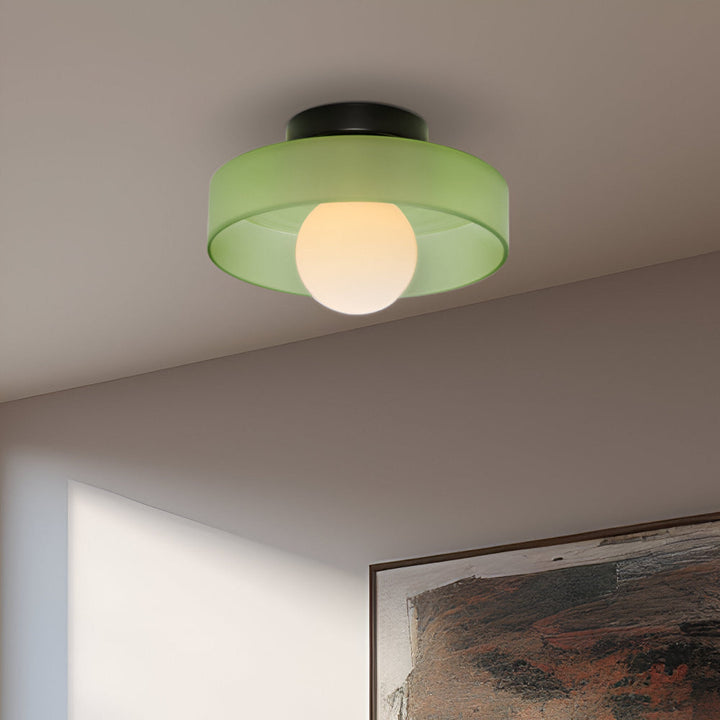 Plafonnier LED rond moderne, design scandinave pour salon, lumière douce et élégante.