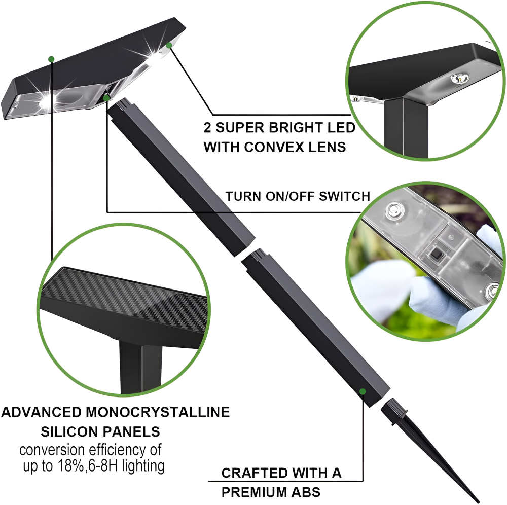Lot de 4 lampes solaires LED étanches, sans fil pour éclairage de jardin, allée et terrasse.