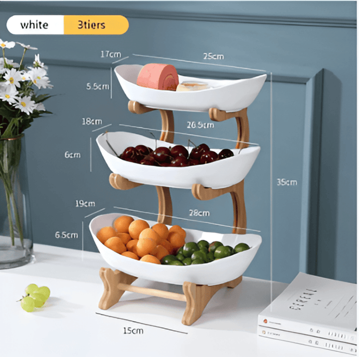 Accessoire cuisine minimaliste : bol à fruits à étages. Gagnez de l'espace sur votre plan de travail.