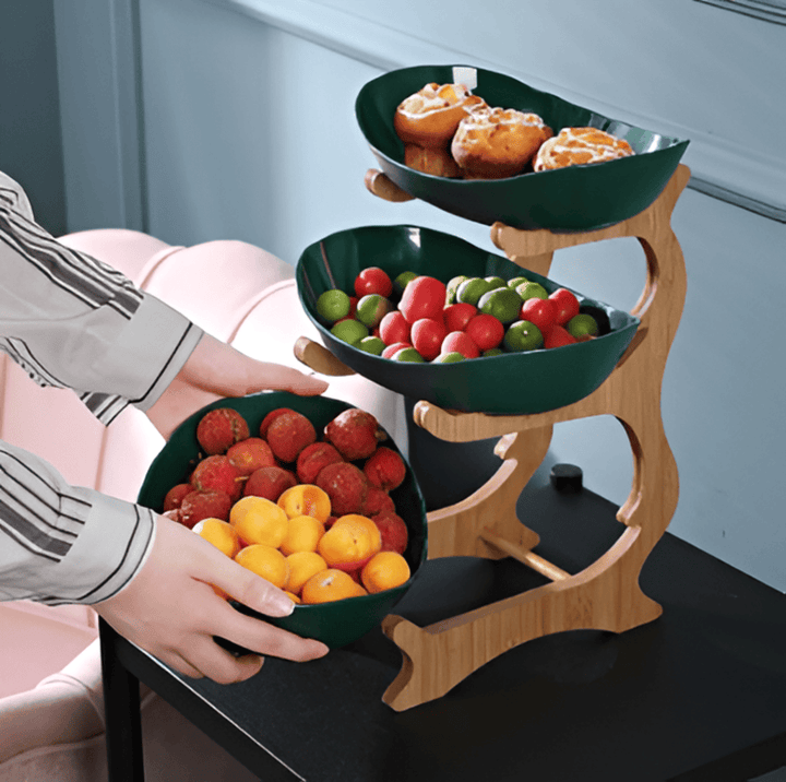 Présentoir à fruits frais élégant à plusieurs niveaux. Organisateur de cuisine pratique et décoratif.