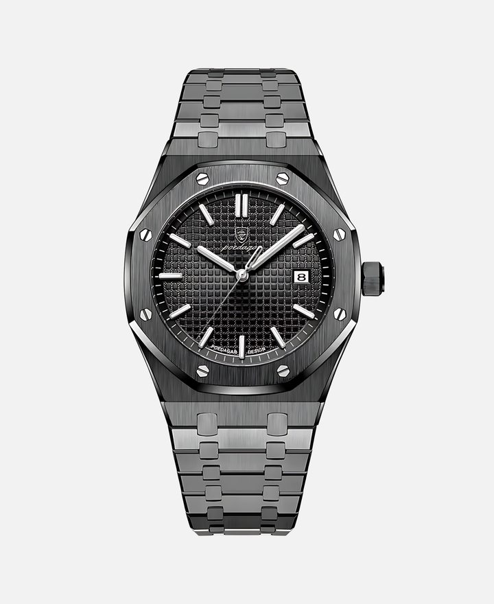 Montre homme 41mm en acier inoxydable, cadran argenté glacé. Cadeau homme élégant et fonctionnel.