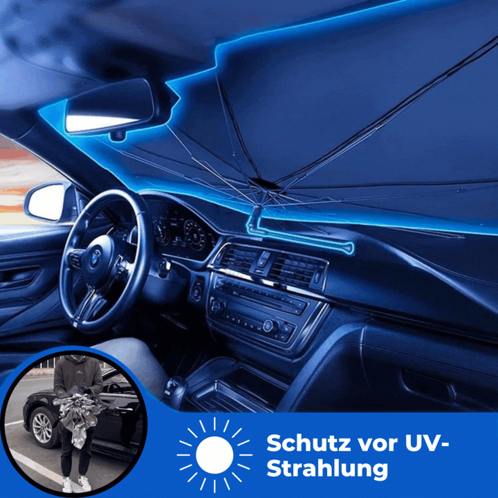 Pare-soleil voiture compact pour l'été, bloque les UV et réduit la chaleur de l'habitacle. Pliable et pratique.