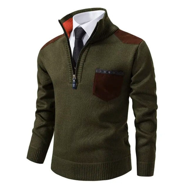 Pull tricoté homme élégant à demi-zip. Idéal pour un look quotidien raffiné en automne/hiver.