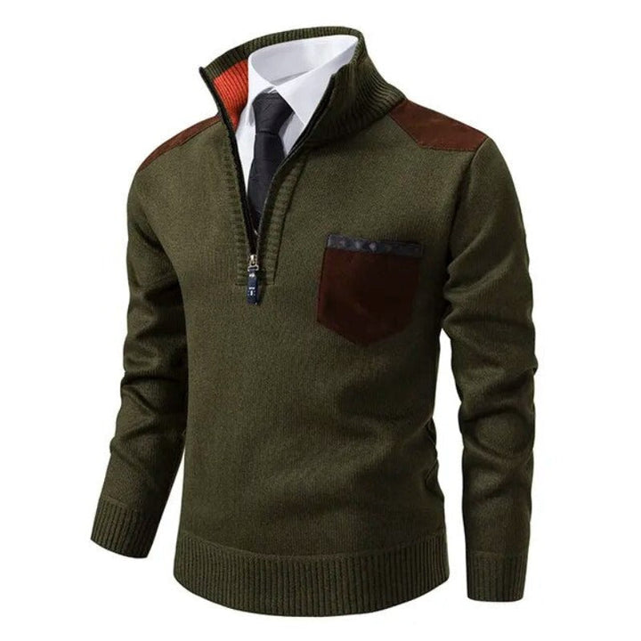 Pull tricoté homme élégant à demi-zip. Idéal pour un look quotidien raffiné en automne/hiver.