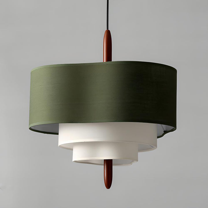 Suspension de plafond ronde en tissu, éclairage doux pour décoration intérieure.
