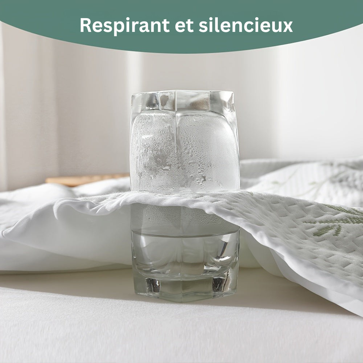 Protège-matelas en bambou, rafraîchissant, respirant, anti-acariens pour un meilleur repos.