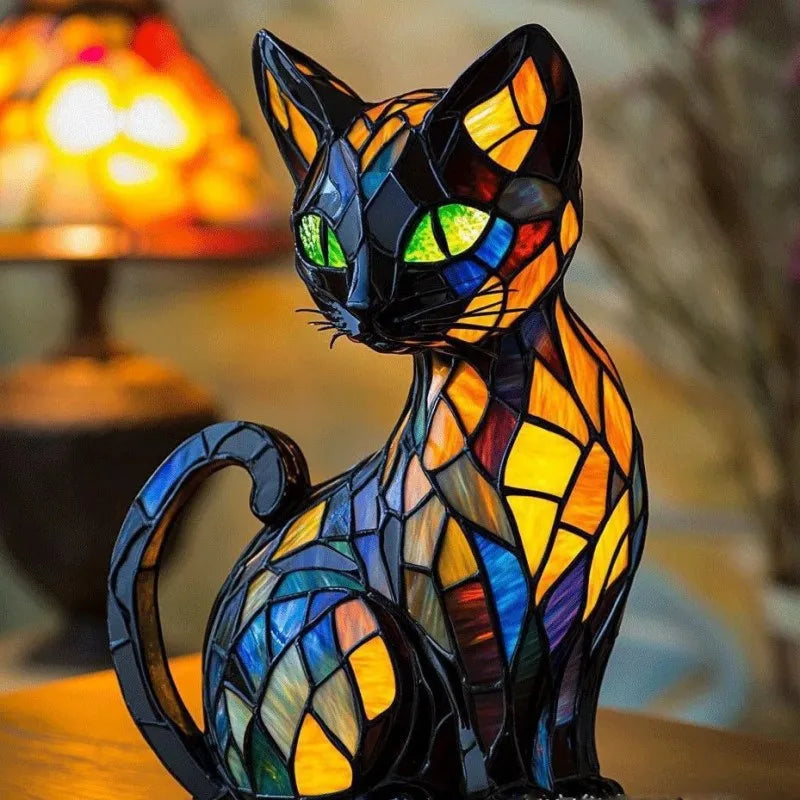 Lampe décorative chat lumineux multicolore, design original, idéale comme lampe de chevet moderne pour chambre.