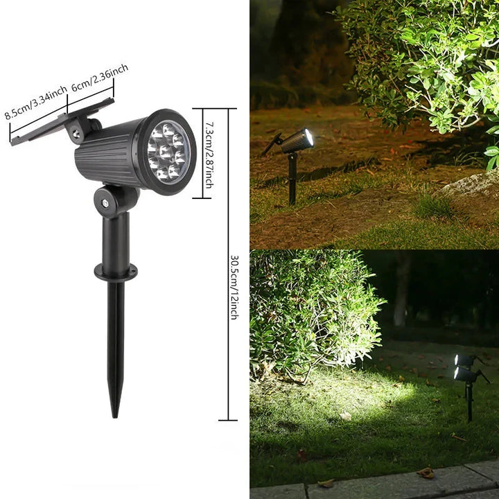 Projecteur de jardin solaire LED étanche, facile à installer au sol, idéal pour un éclairage extérieur fiable et durable.